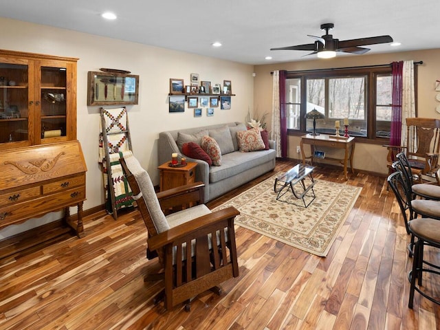 15015 Vermillion Cir NE, Andover, MN 55304 - living area with a ceiling fan, wood finished floors, recessed lighting, and baseboards