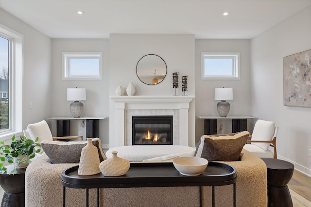 4640 Meadowview Ln, Minnetrista, MN 55331 - living room featuring a fireplace, recessed lighting, and wood finished floors