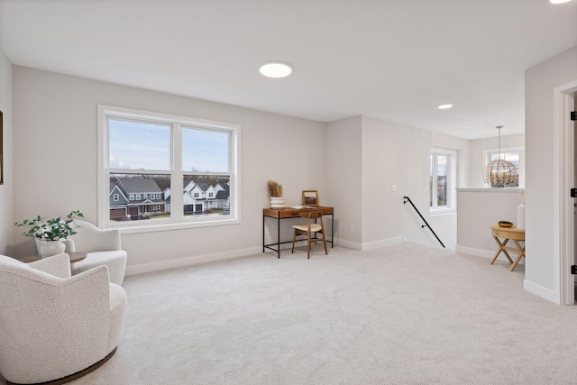 4640 Meadowview Ln, Minnetrista, MN 55331 - sitting room featuring an upstairs landing, carpet, recessed lighting, and an office area