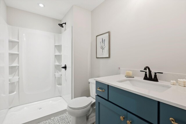 4640 Meadowview Ln, Minnetrista, MN 55331 - full bathroom featuring vanity, a shower, and recessed lighting