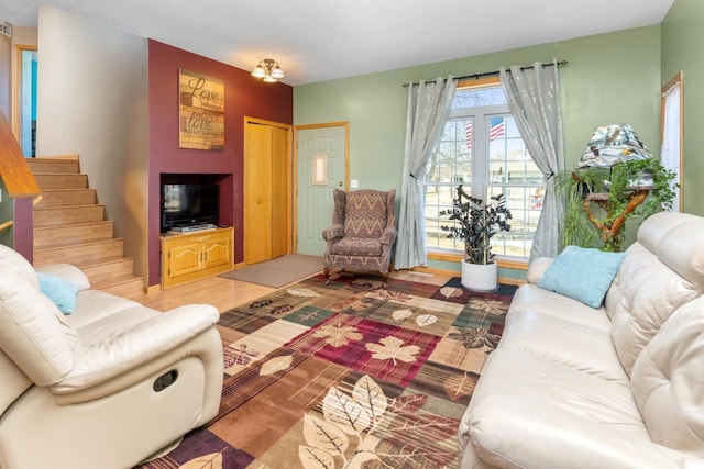 living room with stairway