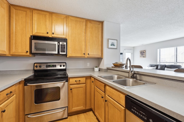 kitchen with a sink, light countertops, plenty of natural light, and stainless steel appliances