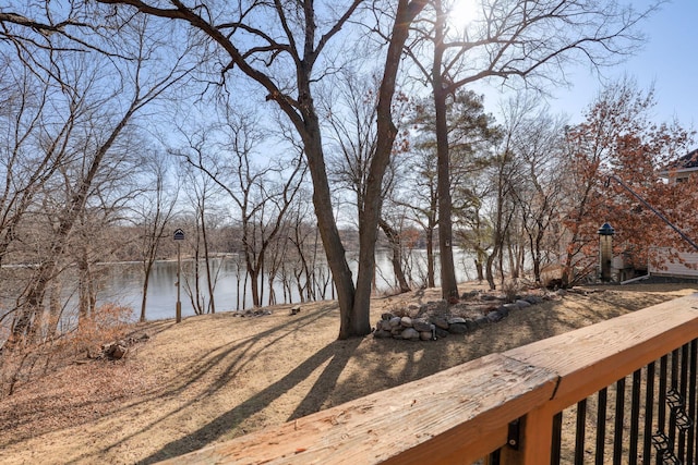 view of yard with a water view