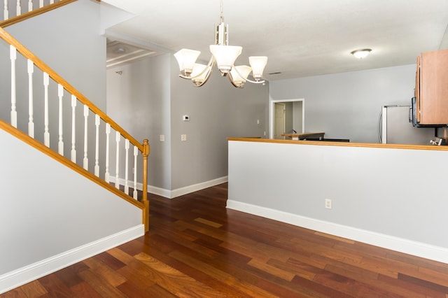 5640 Winnetka Ave N, New Hope, MN 55428 - interior space with baseboards, stairway, an inviting chandelier, and wood finished floors