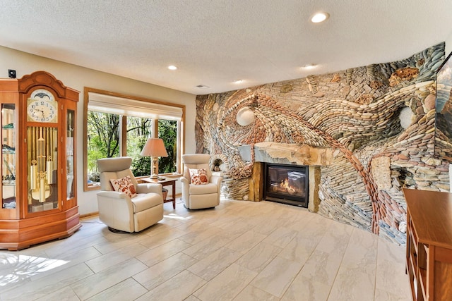 1950 Park Ridge Ct, Chaska, MN 55318 - sitting room featuring a glass covered fireplace, a textured ceiling, and recessed lighting