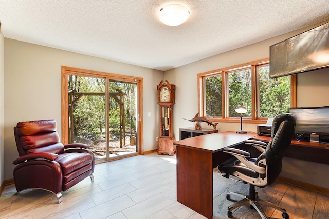 1950 Park Ridge Ct, Chaska, MN 55318 - home office with plenty of natural light, a textured ceiling, and baseboards