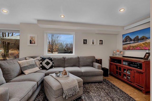 living area with recessed lighting