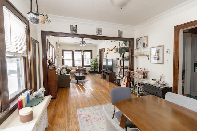 home office featuring light wood finished floors and crown molding