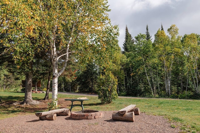 view of community featuring a fire pit