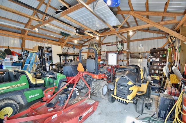 garage with metal wall