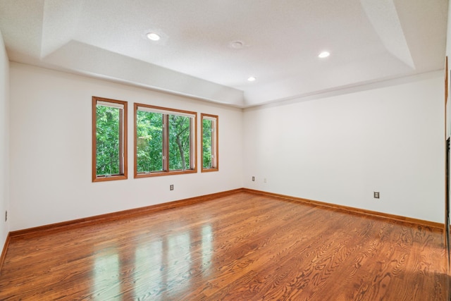 15436 70th Ave N, Maple Grove, MN 55311 - unfurnished room with a tray ceiling, wood finished floors, baseboards, and recessed lighting