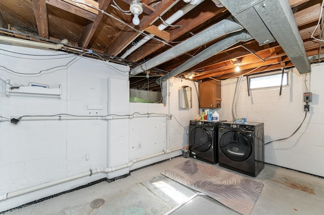 basement featuring separate washer and dryer