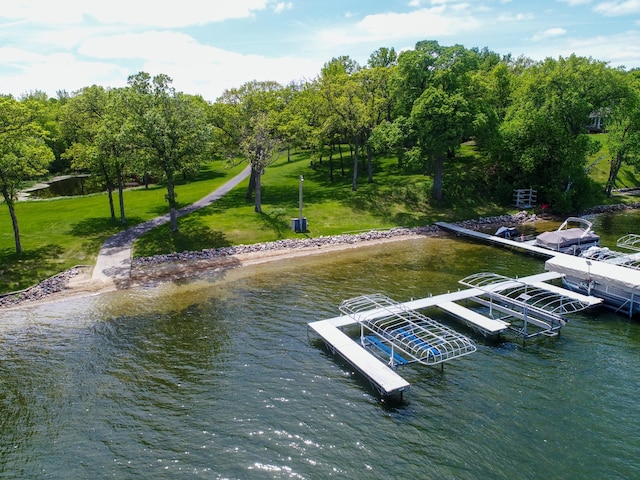 2904 Le Homme Dieu Vw NE, Alexandria, MN 56308 - dock area with a lawn, a water view, and view of wooded area