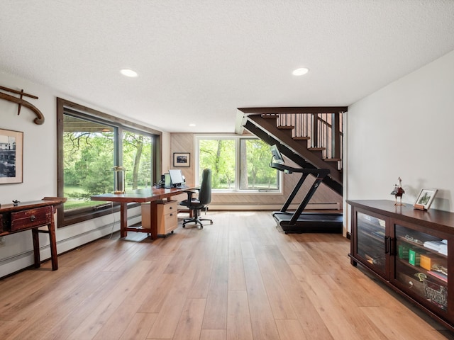 2904 Le Homme Dieu Vw NE, Alexandria, MN 56308 - home office with light wood-type flooring, a textured ceiling, and recessed lighting