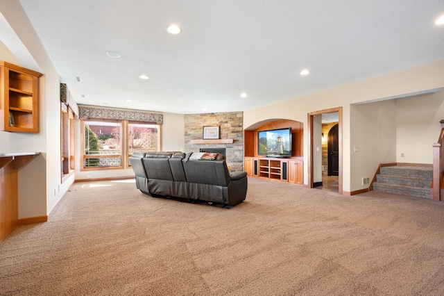 1502 Epperstone Enclave, Byron, MN 55920 - carpeted living room featuring recessed lighting and stairway