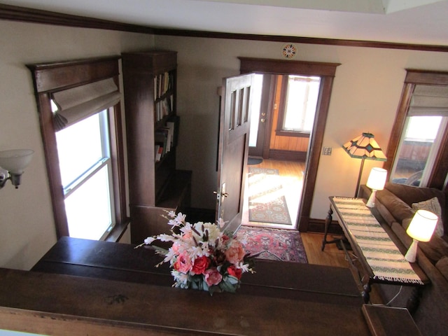 living area with wood finished floors