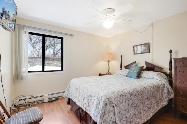 bedroom featuring ceiling fan and wood finished floors