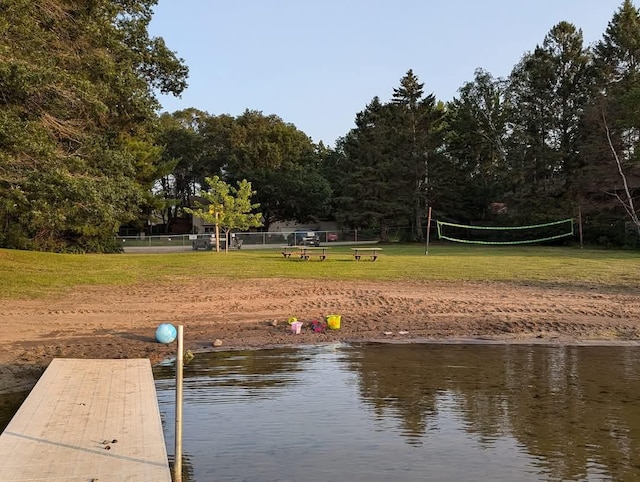 dock area with a water view