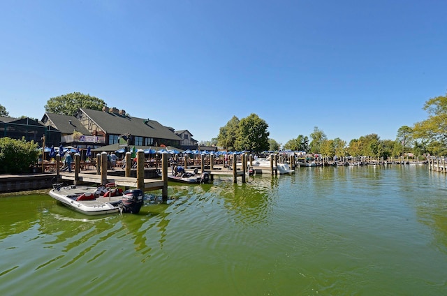 dock area featuring a water view