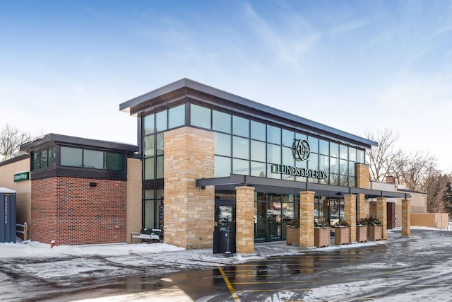 view of snow covered building