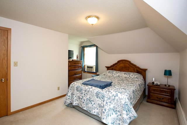 21 1st St NE, Fairfax, MN 55332 - bedroom featuring a baseboard radiator, light carpet, cooling unit, and vaulted ceiling