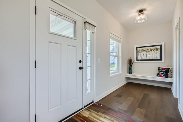 foyer entrance with baseboards and dark wood finished floors