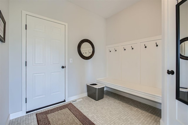 mudroom featuring visible vents and baseboards