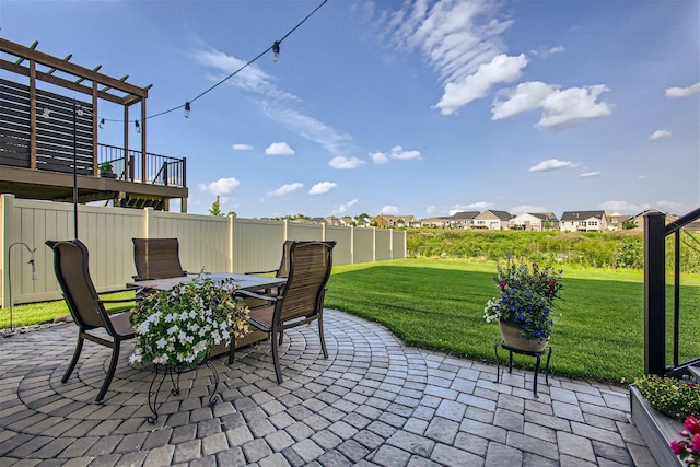 view of patio / terrace featuring outdoor dining area and fence