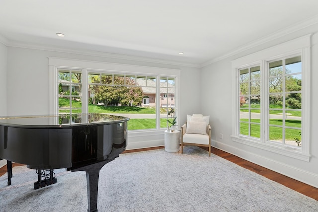 6601 Dovre Dr, Edina, MN 55436 - sitting room featuring crown molding, wood finished floors, and baseboards