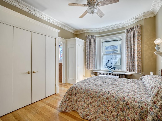 857 Fairmount Ave, Saint Paul, MN 55105 - bedroom with light wood-type flooring, crown molding, and ceiling fan