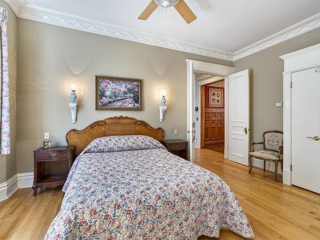 857 Fairmount Ave, Saint Paul, MN 55105 - bedroom featuring light wood finished floors, ornamental molding, and ceiling fan