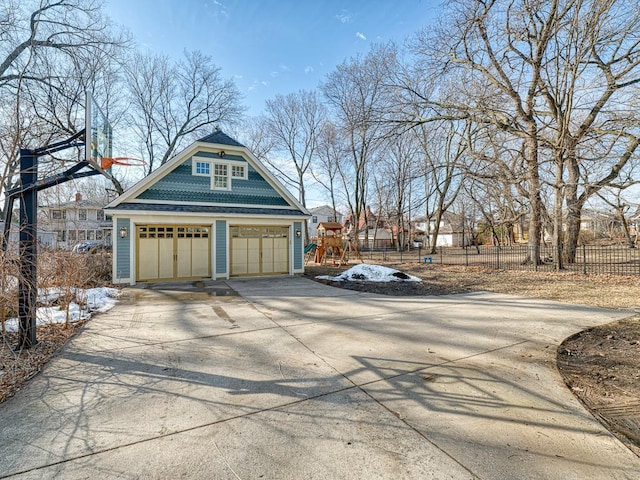 garage with fence