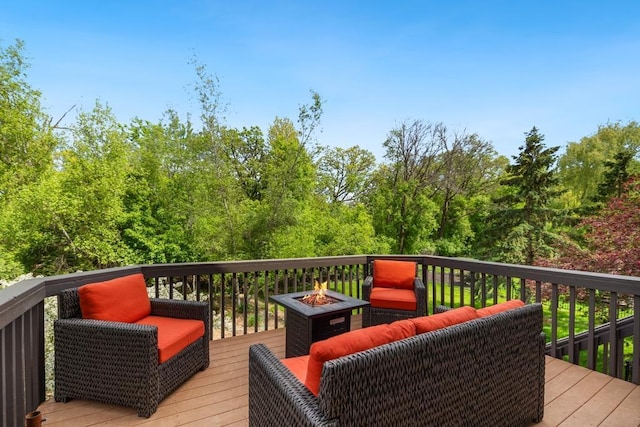 11050 Sweetwater Path, Woodbury, MN 55129 - wooden deck with an outdoor living space with a fire pit