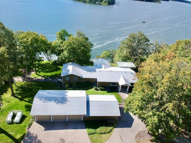 aerial view with a water view