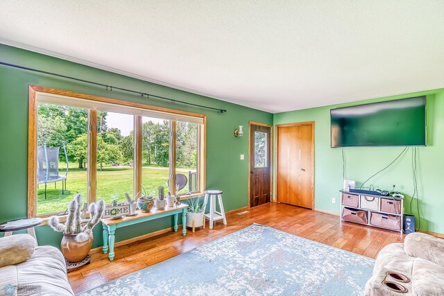 living room featuring wood finished floors and baseboards