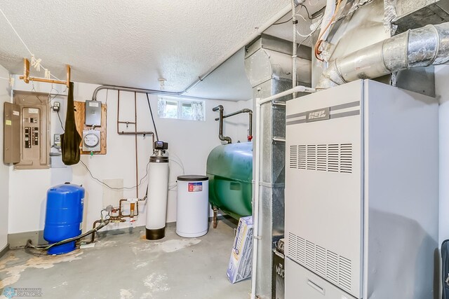 utility room with electric panel and heating unit