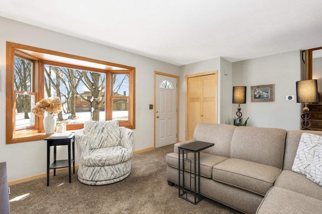 living room with carpet floors, plenty of natural light, and baseboards