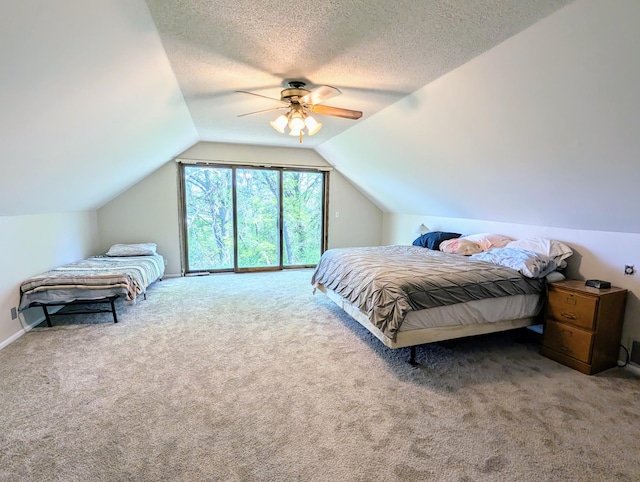 71 Deer Hills Ct, North Oaks, MN 55127 - bedroom featuring carpet flooring, lofted ceiling, ceiling fan, and a textured ceiling