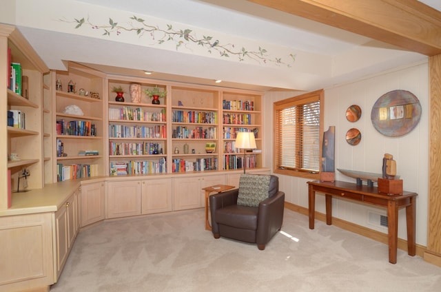 sitting room featuring light carpet and visible vents