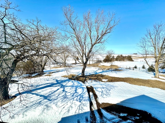 view of yard layered in snow