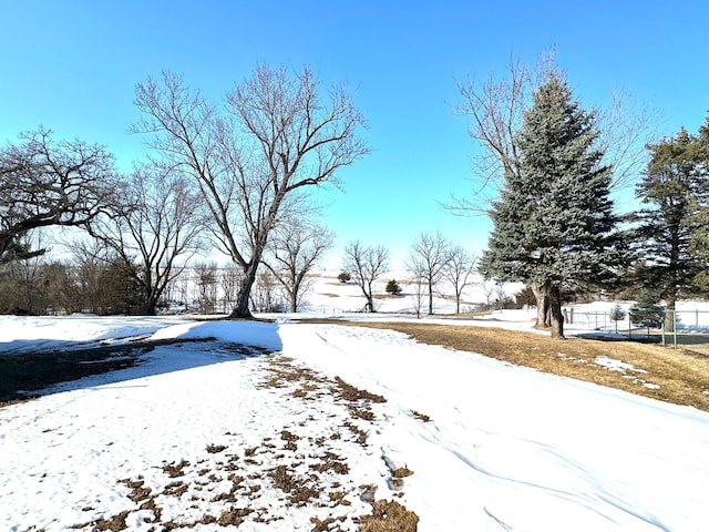 yard covered in snow with fence