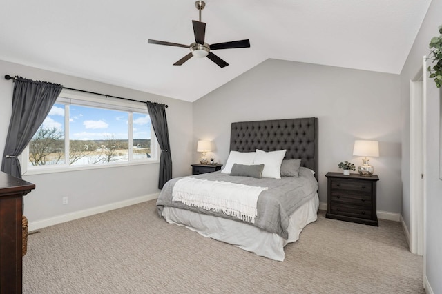 bedroom featuring vaulted ceiling, carpet floors, and baseboards