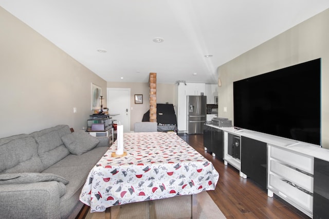 living room with dark wood-style flooring