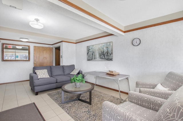 tiled living area featuring baseboards