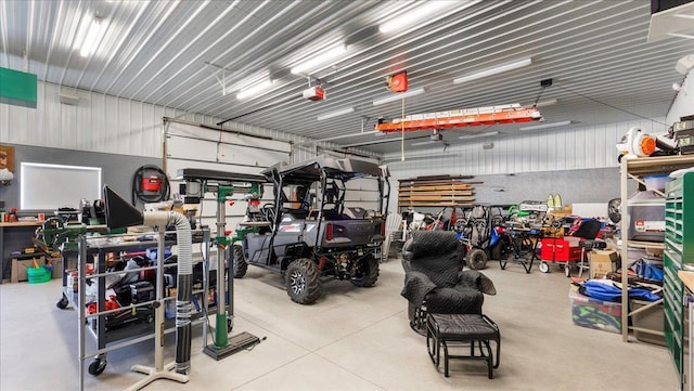 garage with metal wall