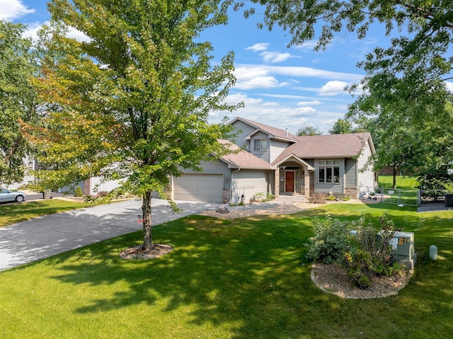 view of front of home featuring a garage, driveway, and a front lawn