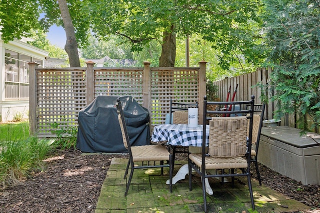 view of patio / terrace with grilling area and fence