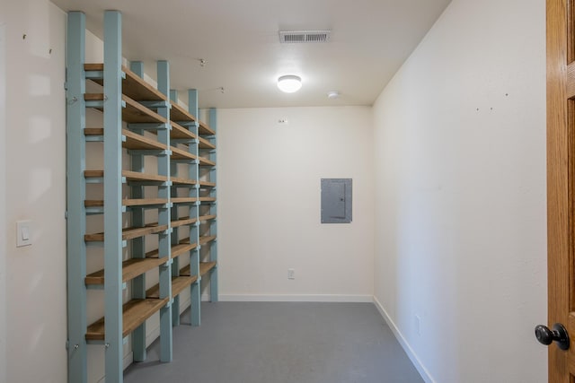 storage room featuring electric panel and visible vents