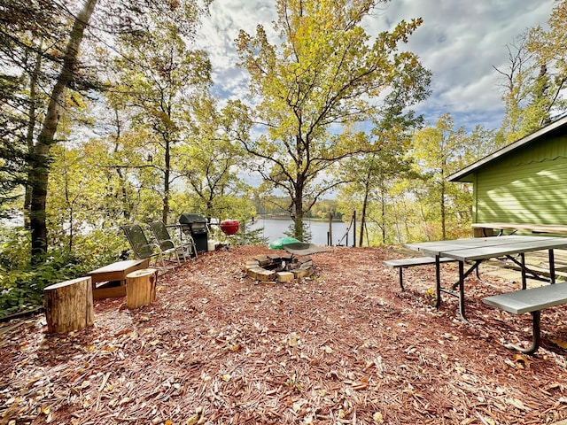 view of yard with a water view