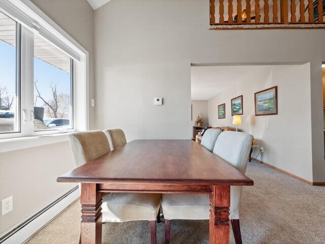 17170 Highview Ave, Minnewaska Twp, MN 56334 - carpeted dining room featuring a baseboard radiator and baseboards